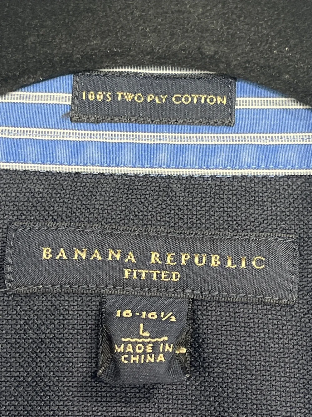 Banana Republic Men’s L 16-16.5 Fitted Blue Stripe Cotton Dress Shirt